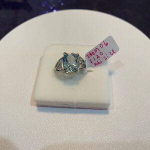 Blue Topaz Silver Ring 12x10 mm